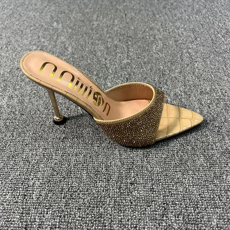 

2022 New Women Sandals Sexy High Heels Peep Toe Rhinestones Summer Party Shoes 10cm stiletto sandals