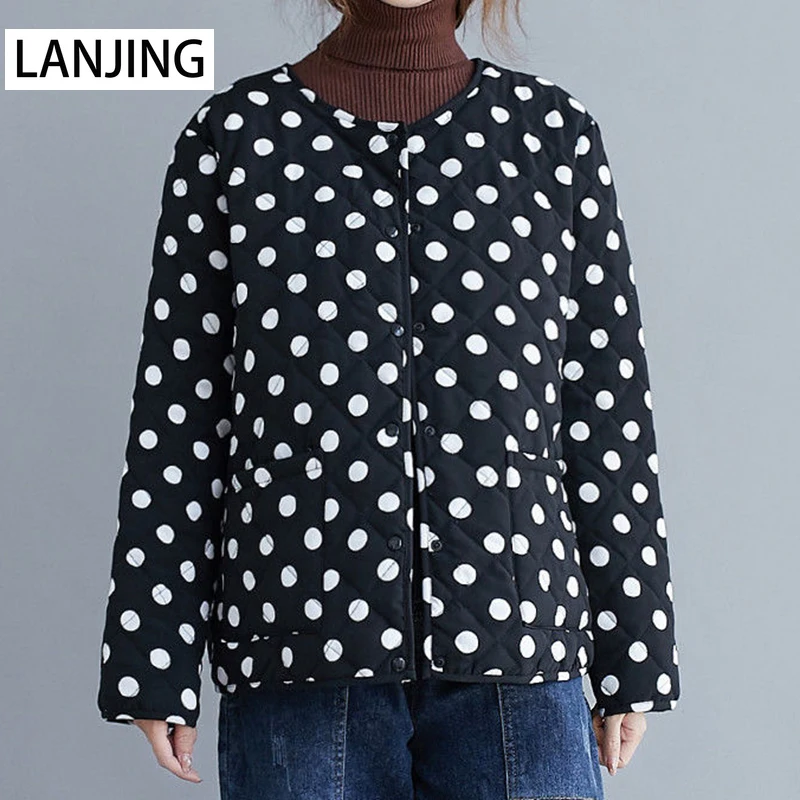 Zipper cardigan polka dot baseball uniform women's spring and autumn spring thin loose printed silk satin coat  Casual  Cotton