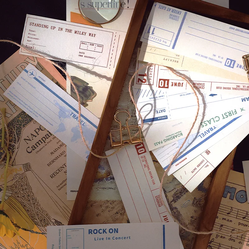 

60 Sheets Vintage Counterfoil Ticket Pattern Label Paper Materials Scrapbook Design Journal Diary Decorative Materials Supplies