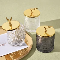 light luxury transparent glass jewelry box cosmetic cotton jewelry storage jar with golden lid seasoning candy dried fruit jar