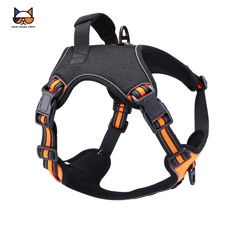 

No-Pull Walking Dog Reflective Harness Adjustable Durable Soft Padded Pet Vest with Easy Control Handle Front&Back 2 Leash Clips