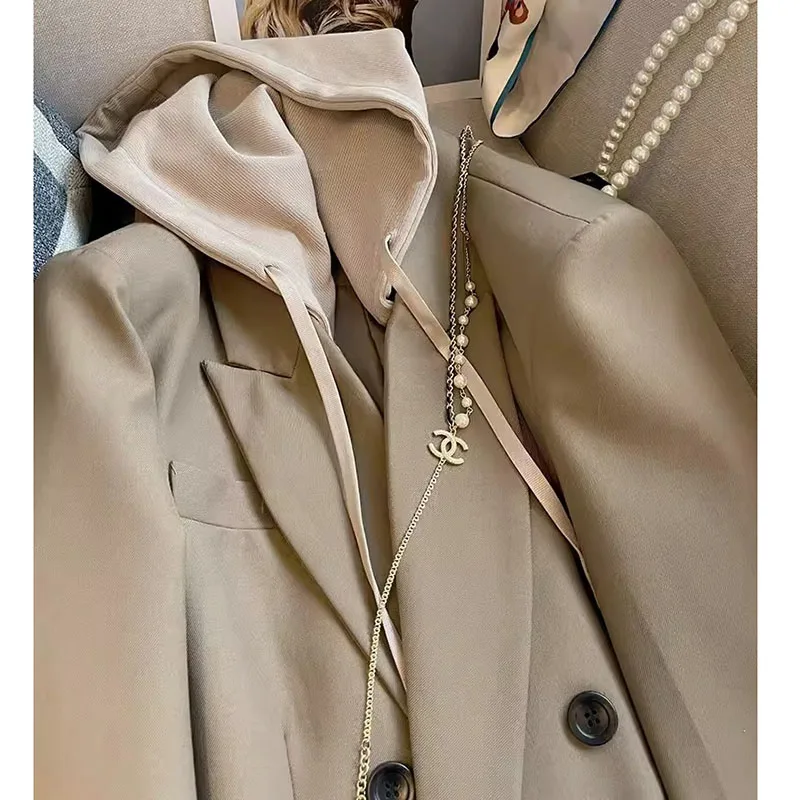 Модный повседневный женский костюм с капюшоном весна-осень 2024 новый тренчкот для