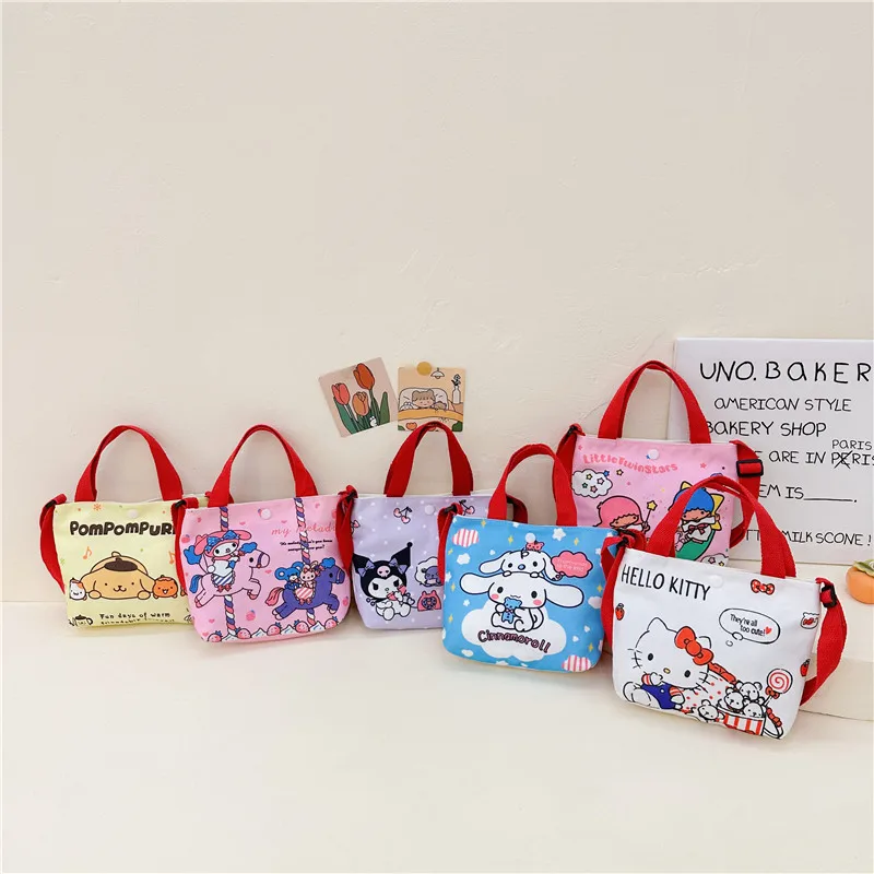 

New Sanrio Hello Kitty My Melody Cinnamoroll Crossbody Bag Children Kawaii Mini Canvas Shoulder Handbag Girl Cute Birthday Gift