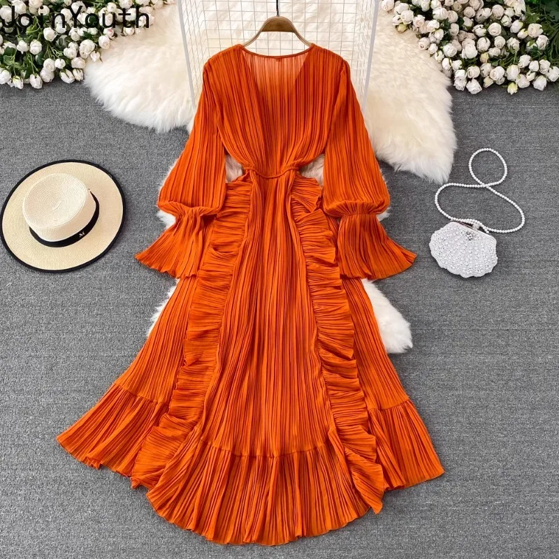 Женское плиссированное платье макси красное винтажное приталенное с широкой