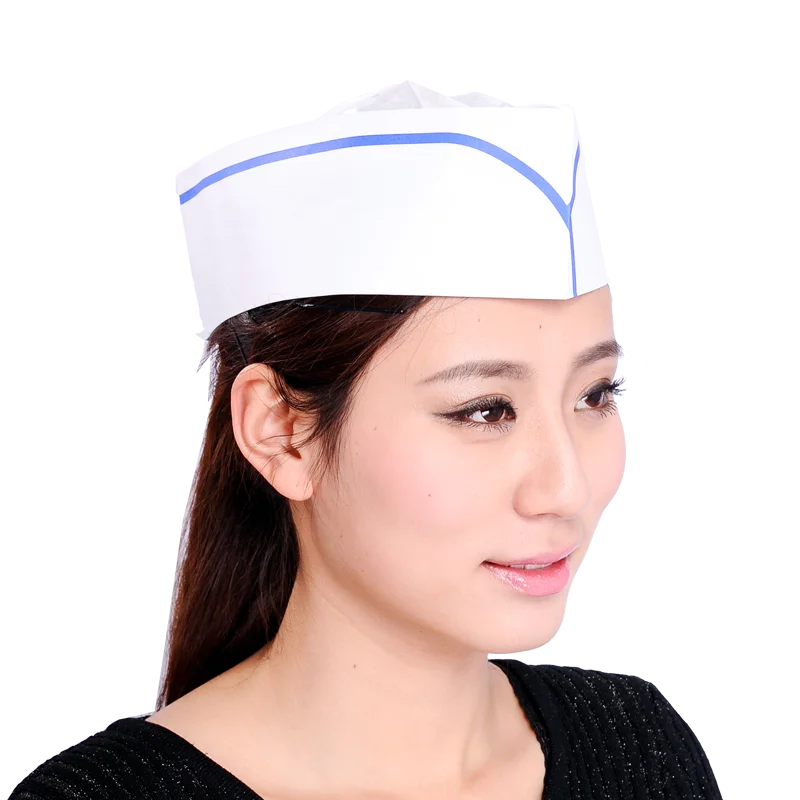 

30Pack Disposable Adjustable 55Restaurant Kitchen Cooking Cap Work Paper Hats Hotel Chef Blue Red line Forage