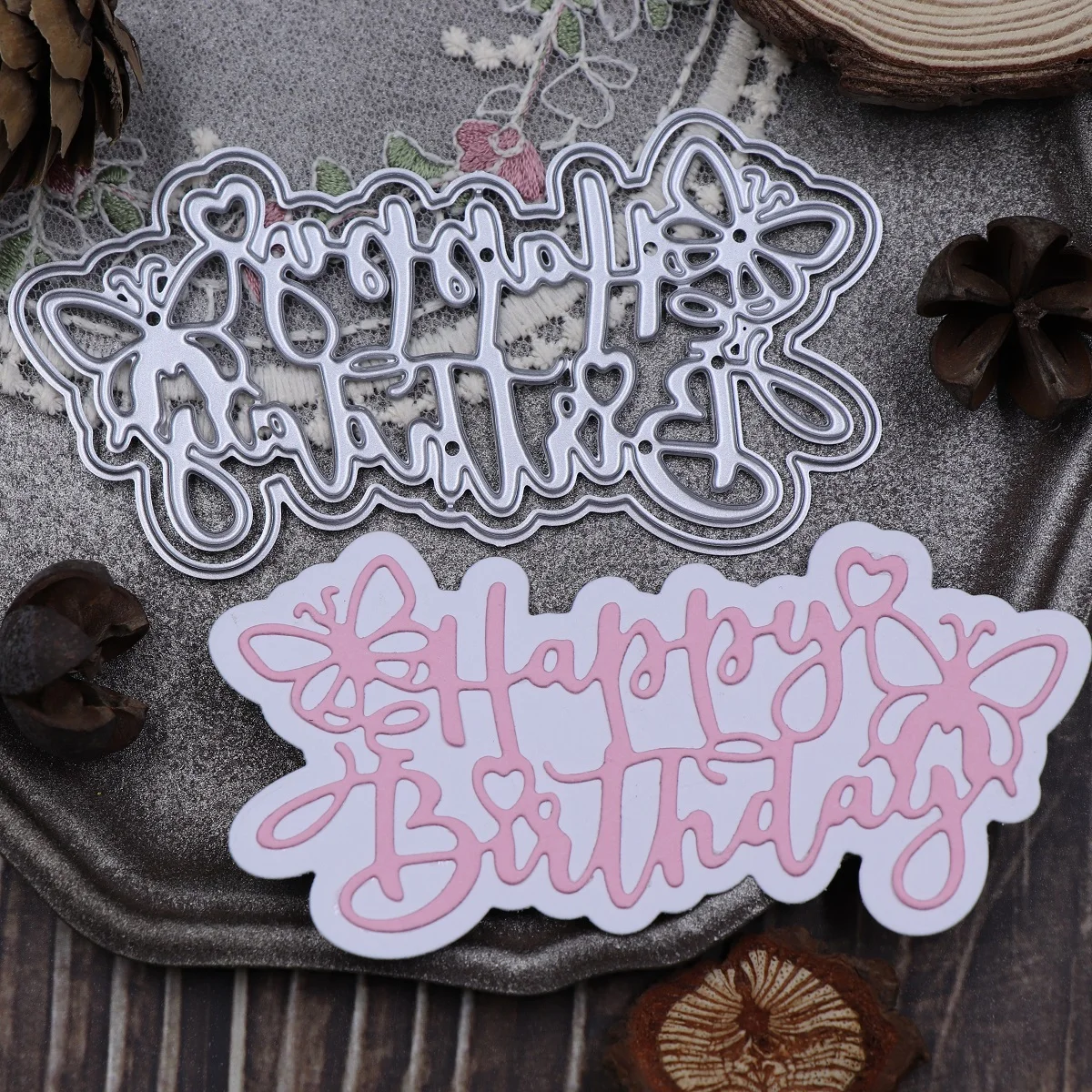 Металлические штампы С Днем Рождения для изготовления открыток рукоделие сделай