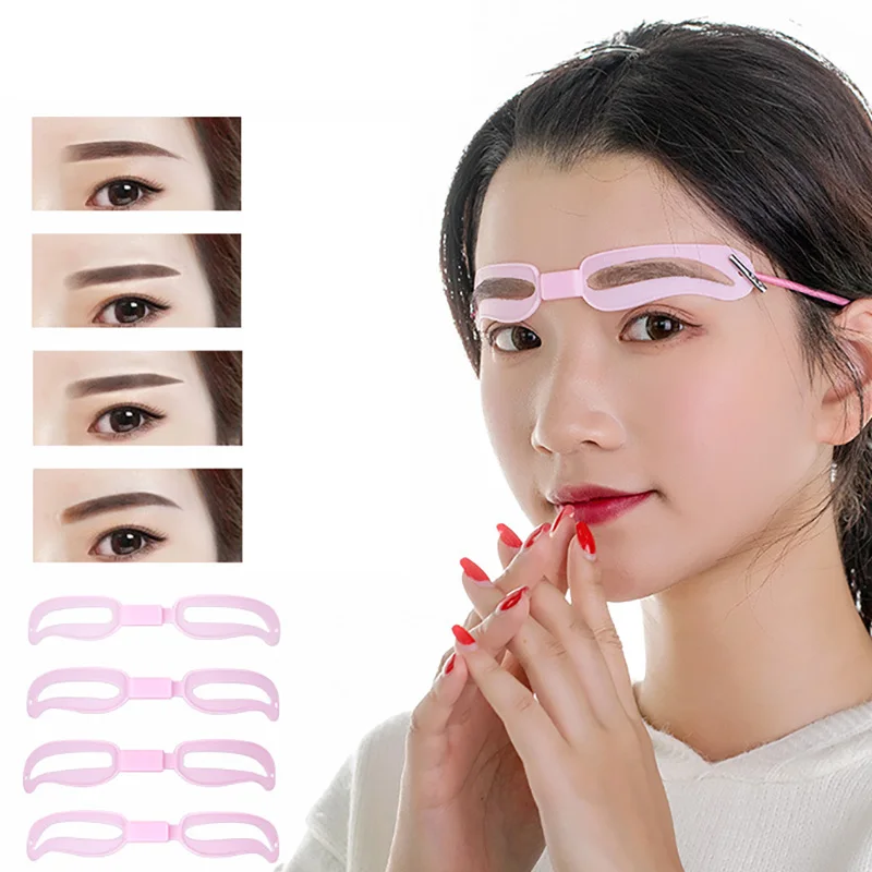 

4pcs\bag Thrush Card Eyebrow Stencil Grooming Eyebrow Artifact Reusable Cosmetics Makeup Tools Shaper Kit Beauty Tool