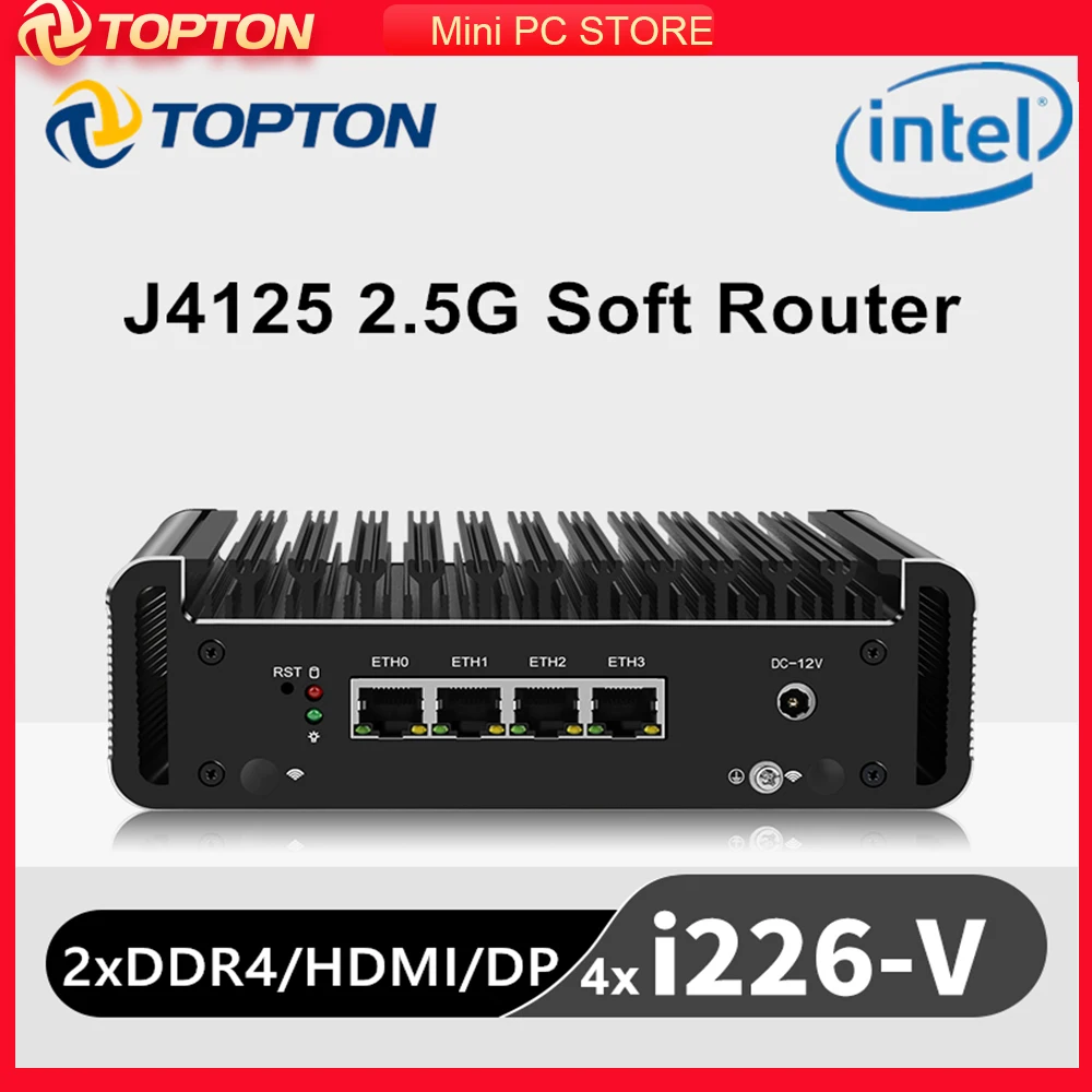 4x Intel i226-V 2500M LAN Celeron J4125 2.5G Router 2xDDR4 HDMI1.4 DP1.2 Fanless Mini PC OPNsense Firewall Appliance VPN Server