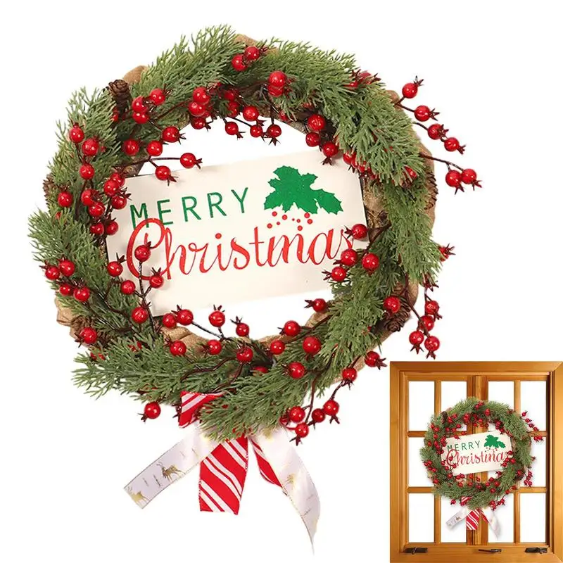 

Рождественский венок, Рождественский риф, деревенский зимний венок с красными ягодами для двери, камина, окон, стен, внутреннего и наружного декора