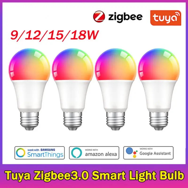 

Умная приглушаемая волшебная лампа Tuya 9/12/15/18 Вт Zigbee3.0 E27, светодиодная лампа RGBCW, умное управление с помощью приложения, поддержка Alexa Google Home Alice