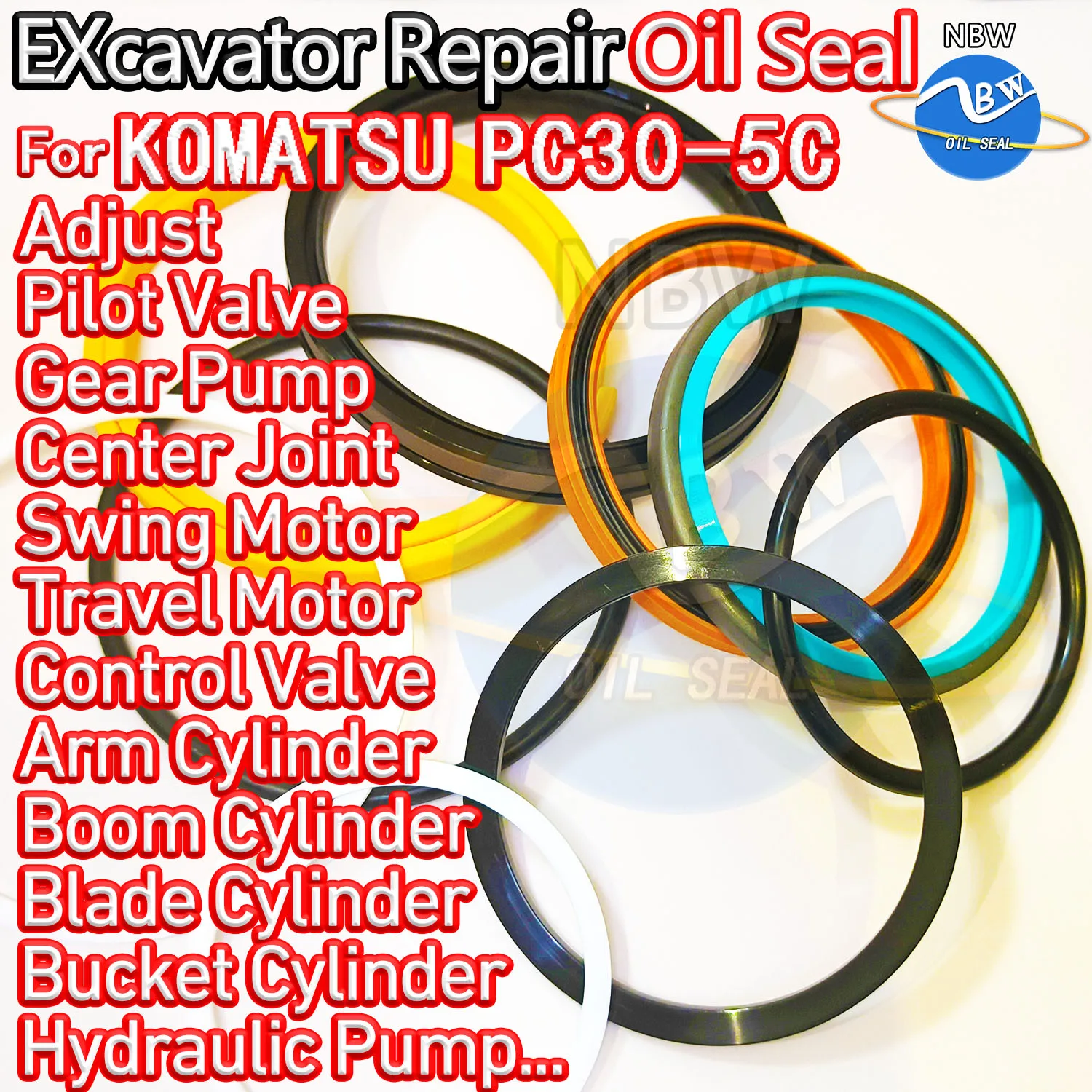 

For KOMATSU PC30-5C Excavator Oil Seal Kit High Quality Repair PC30 5C Swing Gear Center Joint Gasket Nitrile Pilot Valve NBR