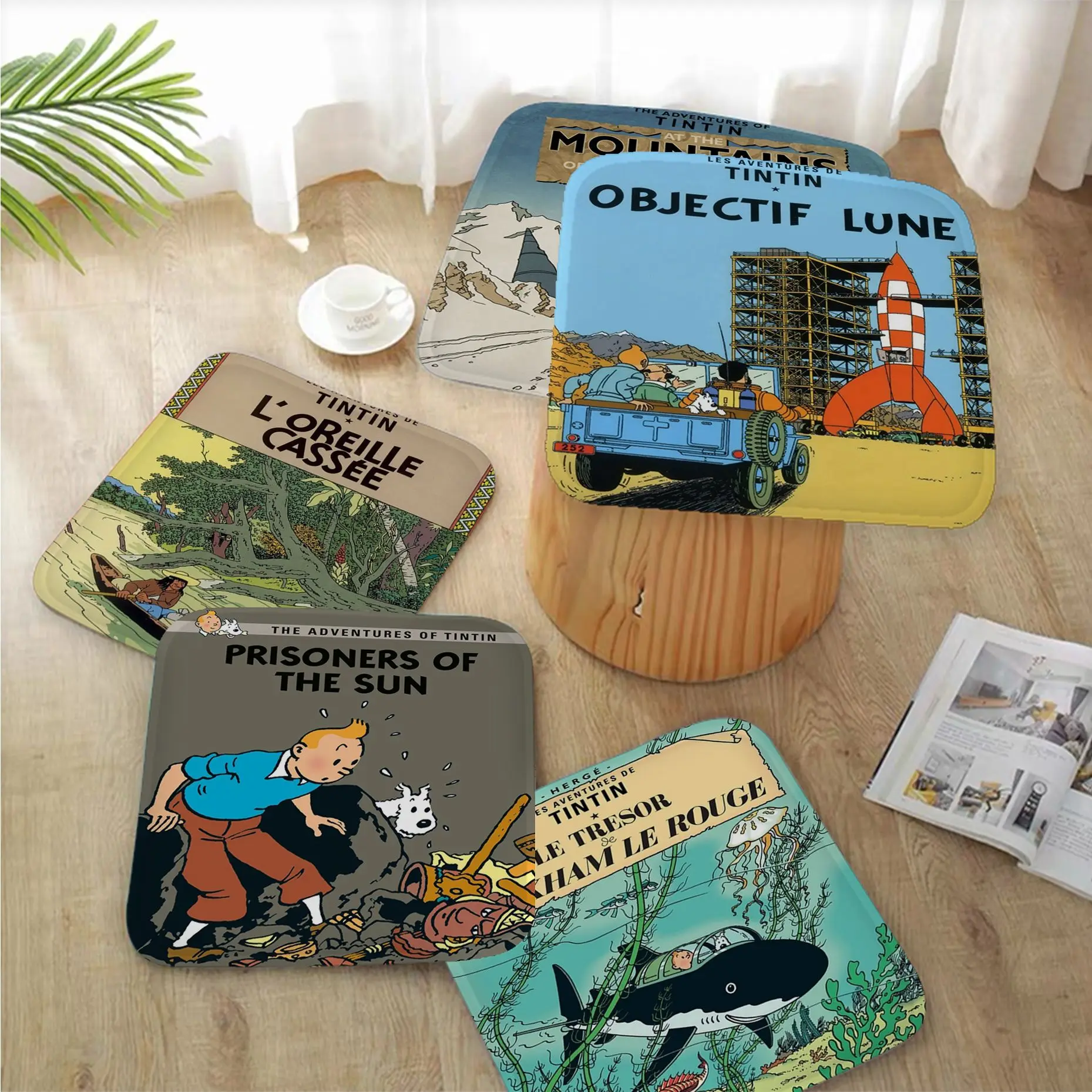 

Tintin Pop Art Rocket Adventure Art Dining Chair Cushion Circular Decoration Seat For Office Desk Seat Mat