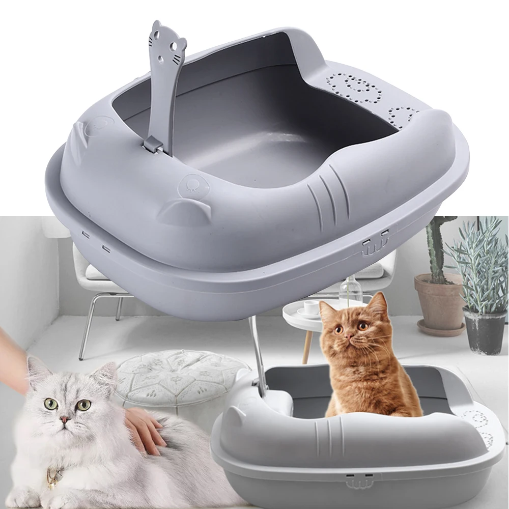 

Cats Litter Box Pet Toilet Basin Semi-Closed Sandbox Cat Cleaning Bath Basin Anti Splash Plastic Cat Litter Bedpan with Spoon