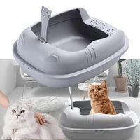 Cats Litter Box Pet Toilet Basin Semi-Closed Sandbox Cat Cleaning Bath Basin Anti Splash Plastic Cat Litter Bedpan with Spoon