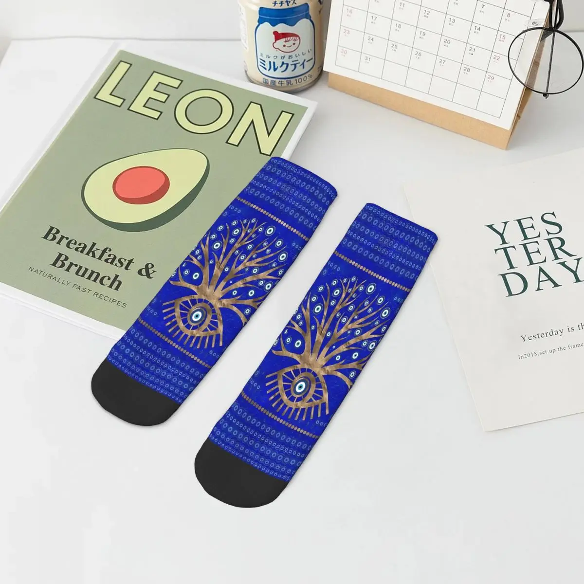 Греческий глаз дерево материи матаки на Ляпис лазурит сглаза лодыжки носки