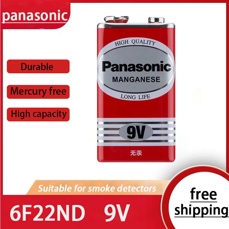

Щелочная батарея Panasonic 9 В 6F22 для сигнализации, беспроводной микрофон, без ртути, длительный срок службы