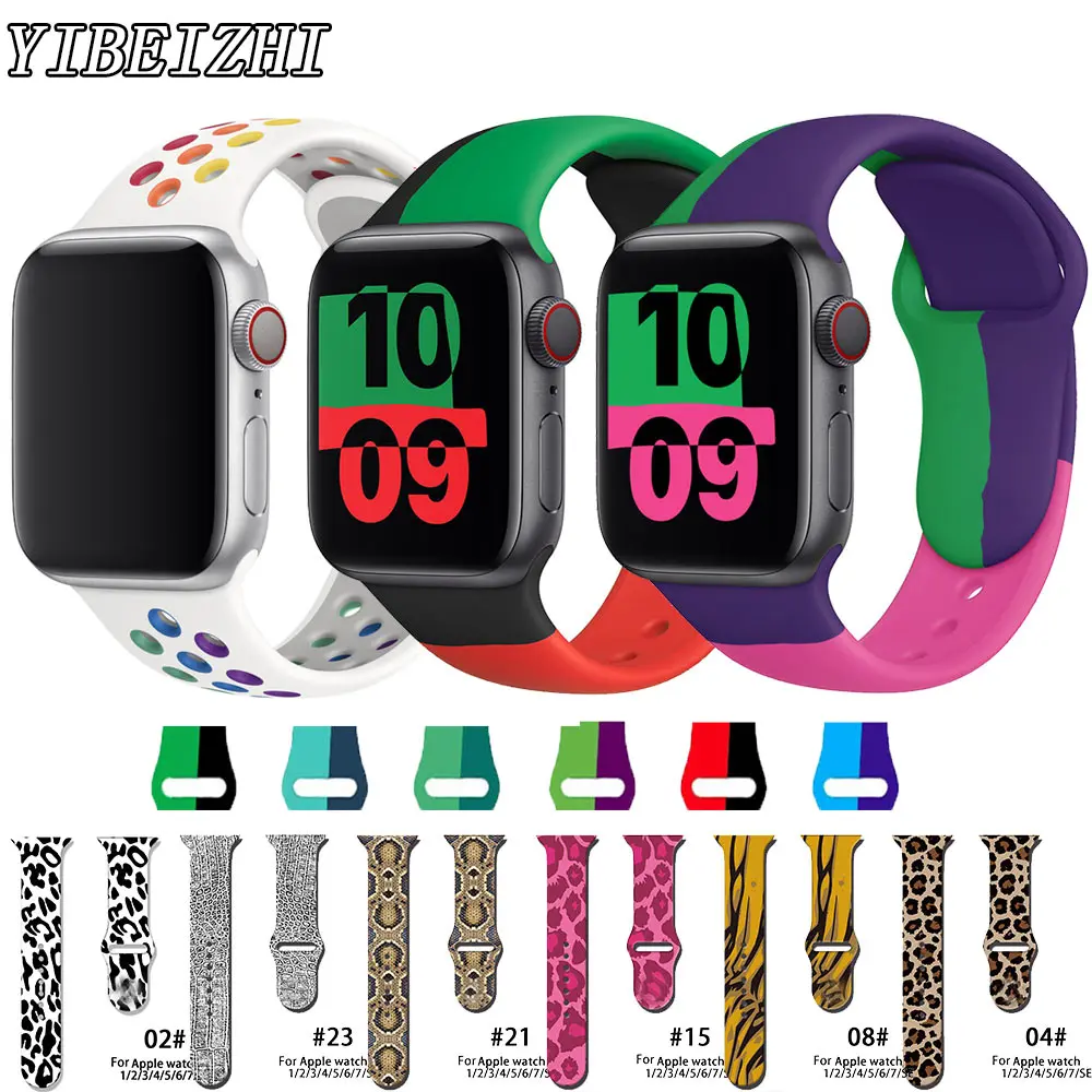 Ремешок силиконовый для Apple Watch Band 41 40 45 44 мм цветной браслет iWatch 3/4/5/6/SE 7 watch band 42 38