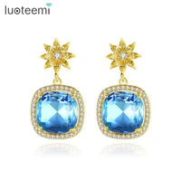 luoteemi new colorful zirconia flower drop earrings for women girls vacation beach gold color fashion jewelry gift brincos