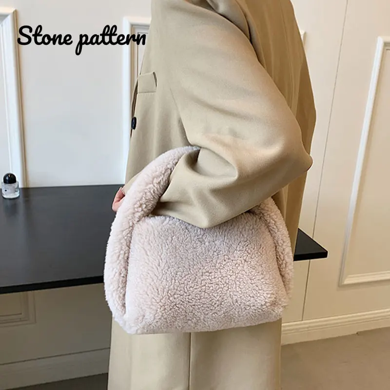 Cute Design Solid Color Small Handbags Women's Soft Pink Flannel Clutch Bag Ladies High Quality Fashion Mini Hobos Bags Female