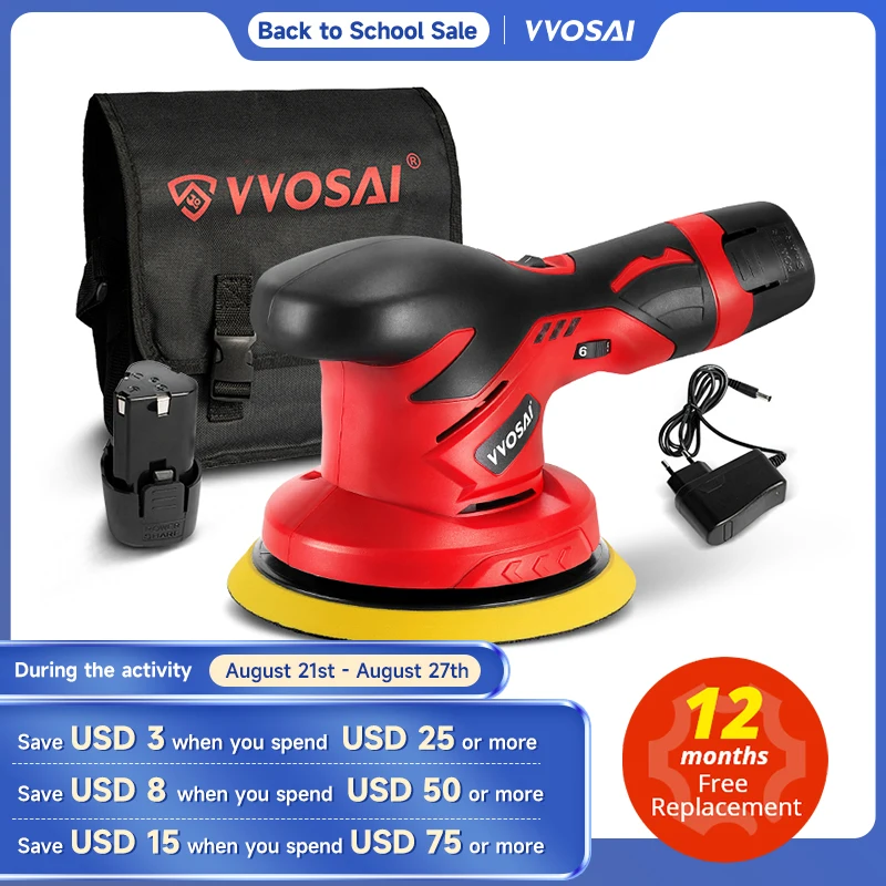 VVOSAI 12 в беспроводной автомобильный полировщик, 6-скоростная регулировка, электрическая Беспроводная Автомобильная полировальная машина двойного действия и электроинструменты для воска