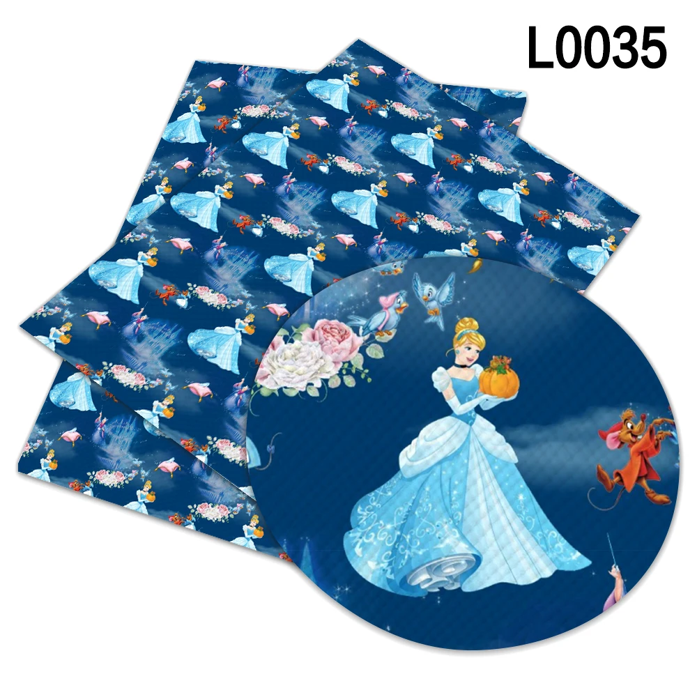 

Disney Cinderella Princess cartoon printed faux artificial Synthetic leather fabric DIY craft A4 22x30cm