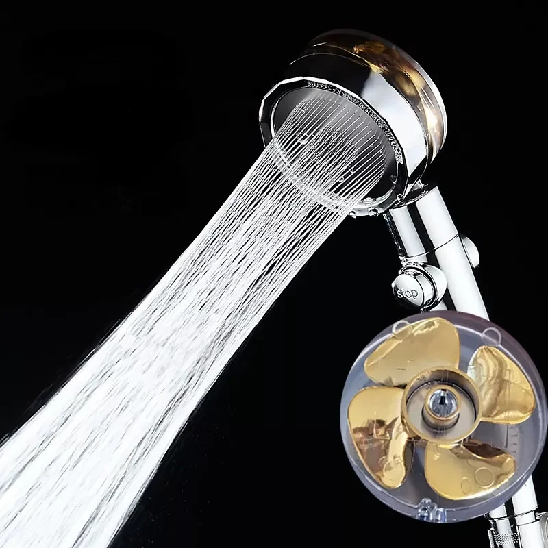 

NEW Shower Head Water Saving High Preassure Turbo Propeller Flow Showerhead with Fan Built-in Filter Rainfall Bathroom Accessor