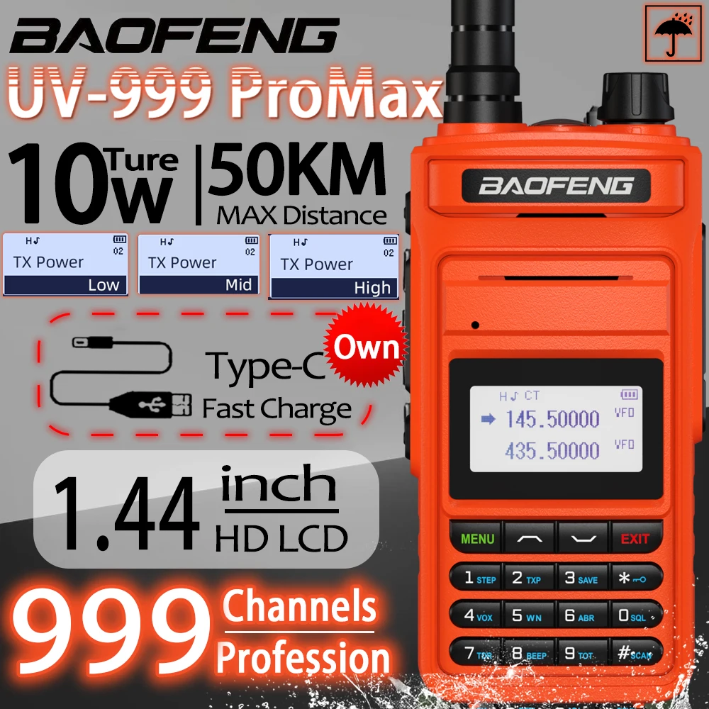 2023 Baofeng UV-999 ProMax 999 Channel Walkie Talkie High Power UHF VHF Ham CB Radio Upgraded Of UV5R 2-Way Radio Long Range