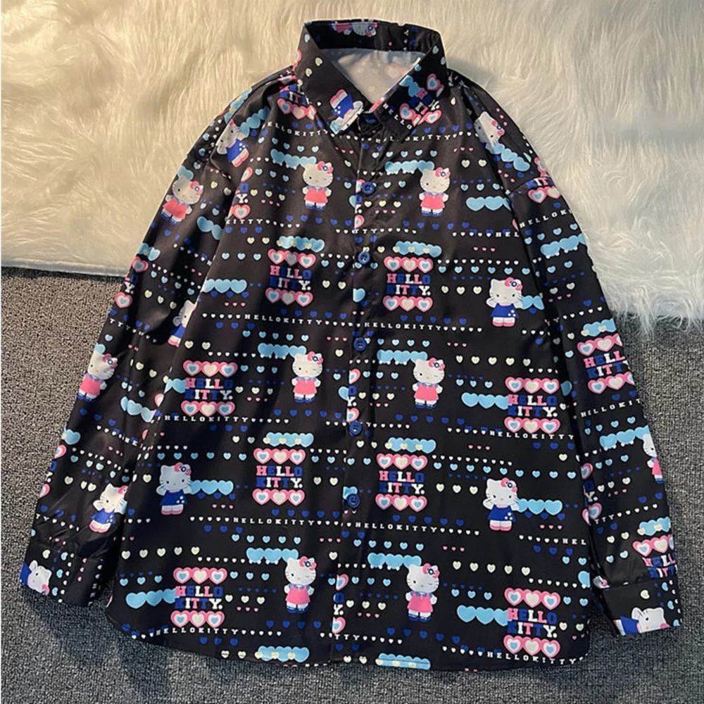 Блузка с принтом Hello Kitty Женская модный винтажный черный топ оригинальным