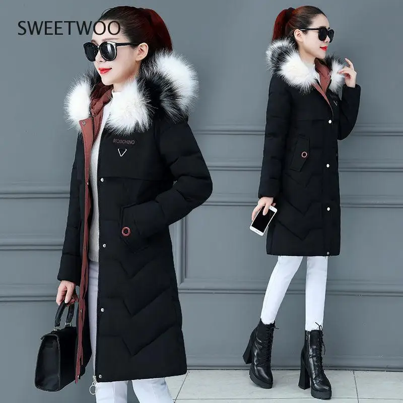 2020 New Winter Jacket Women Long Parka Warm Fur Collar Hooded Overcoat Female Thick Parkas Cotton Padded Jacket Outwear Tide