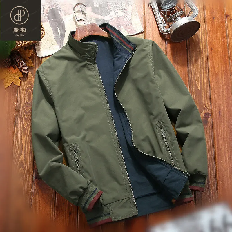 

New Spring Autumn Men's Double-sided Wear Jackets Casual Baseball Stand Collar Jacket Men Bomber Outerwear Solid Streetwear Coat