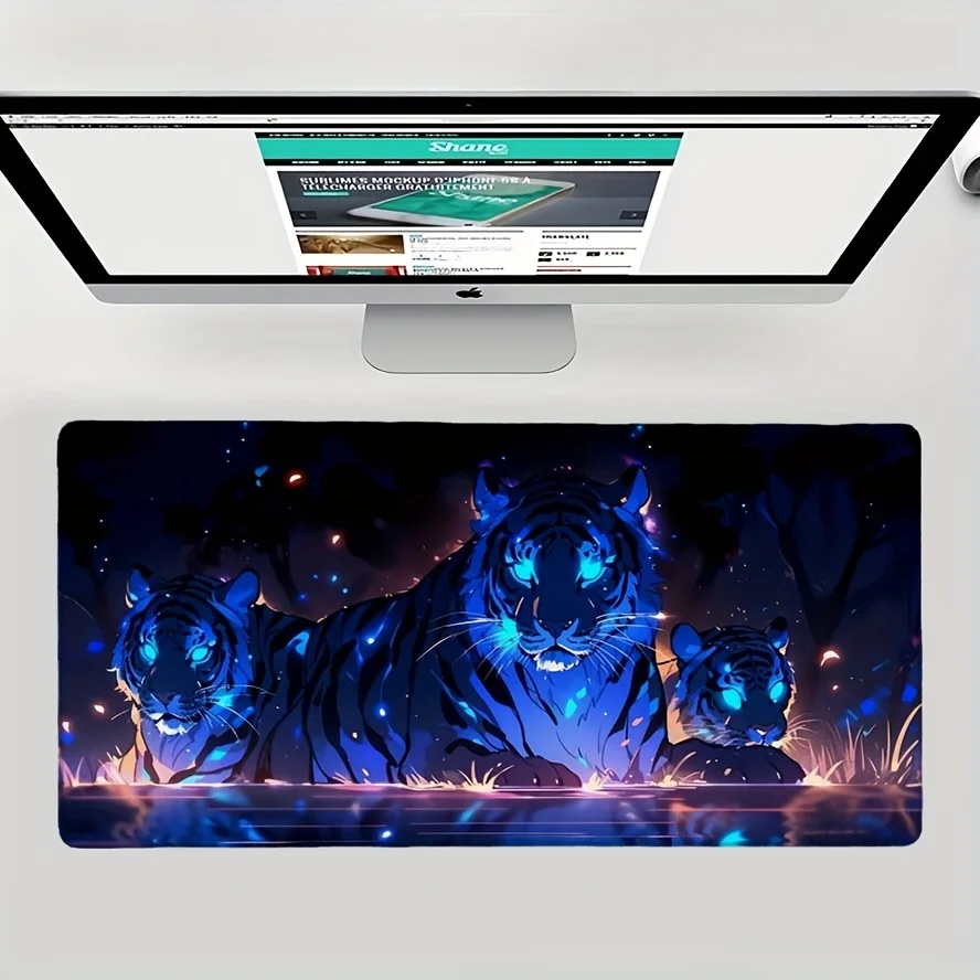 Фото Игровой коврик для мыши Blue Neon Tiger XXL с антискользящим резиновым покрытием для офиса и ПК №2