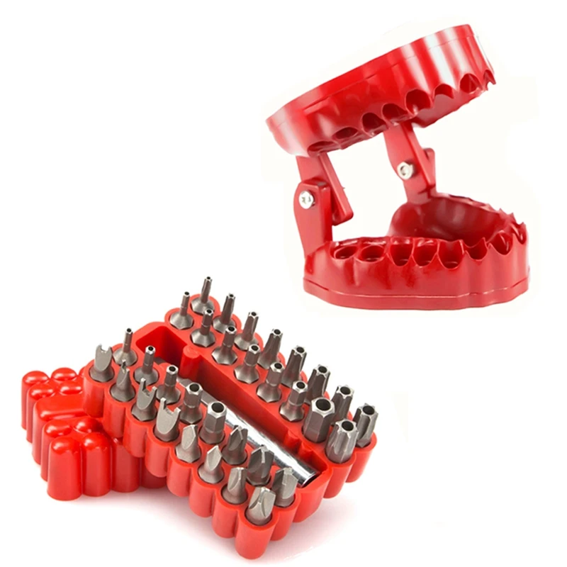 

Denture Screwdriver Bit Organizer Holder With Magnetic Base,Drill Bit Holder With 32Pcs Bits And 1 Extension Socket