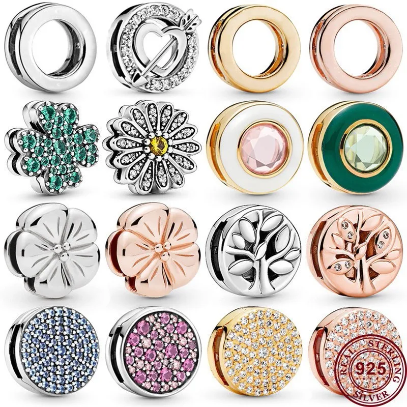 

New Hot 925 Silver Delicate Clover Daisy Round Clip For Women's Original Watch Chain Bracelet High Quality DIY Charm Jewelry