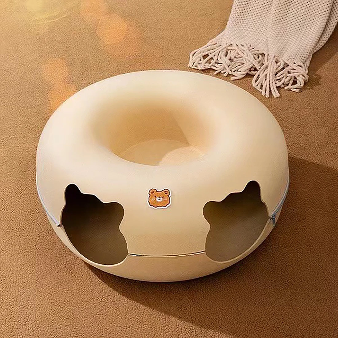 

Cat Tunnel Bed Cave Interactive Toy Rainbow Plush Condos Kitten Kennel Nest Donut Tube Collapsible Indoor Pet Supplies Cama Gato