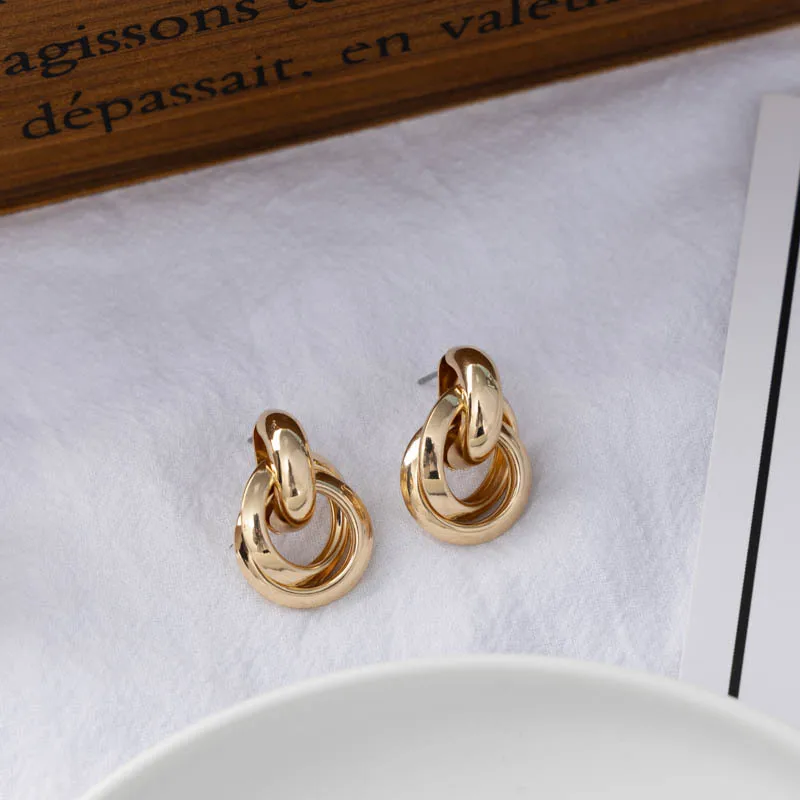

Jaeeyin 2022 New Metal Matte Multi-Ring Stud Earrings Women's Fashion Temperament Cold Wind 925 Silver Stud Earrings