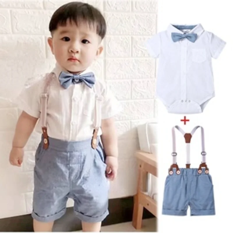 

Newborn Baptismal Baby Boy Set Gentleman Boss Formal Suit Christening Clothes for Baby Boy 1 Year Blue Theme Birthday Outfit