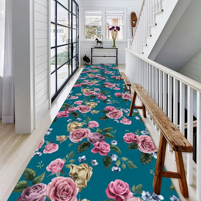 

Reese Lint Free Carpets For Living Room Porch Pink Rose Flower Long Runner Rugs Hallway Corridor Aisle Restaurant Wedding Decor
