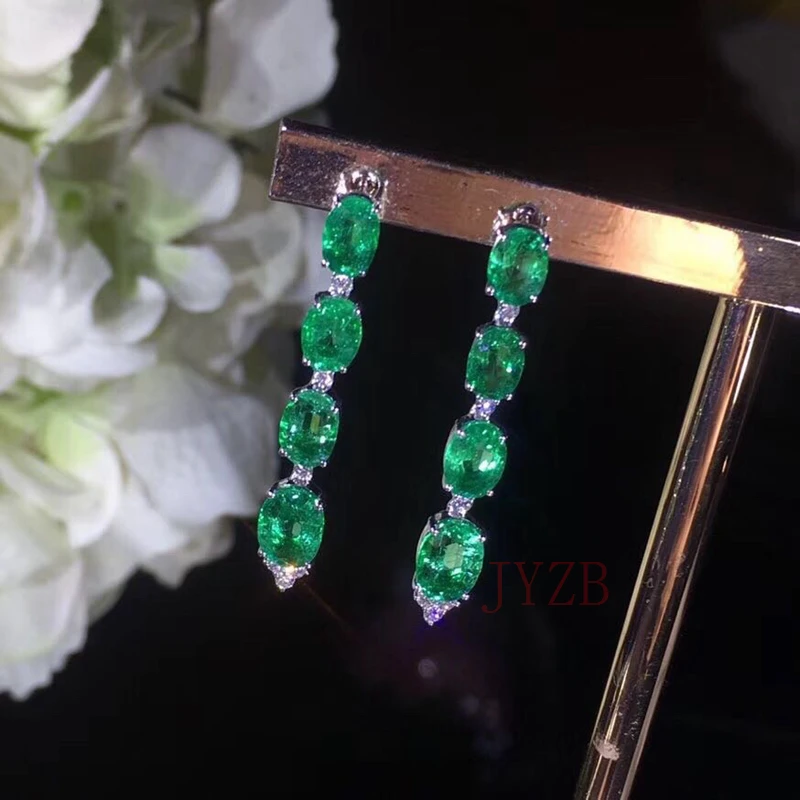 925 sterling silver 100% natural Colombia 3x4mm emerald earrings fine jewelry