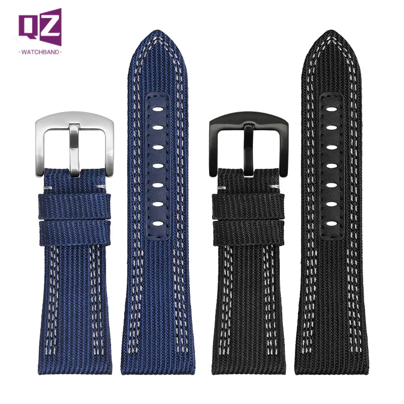 

Nylon Watchband For panerai PAM441 PAM111 PAM0098 22 24mm 26mm leather bottom watches band thick canvas bracelet