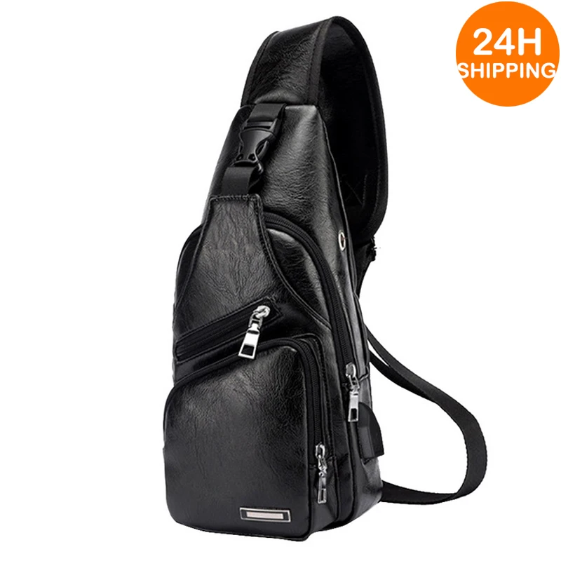 

Usb Charging Chest Bag With Headset Hole Men's Multifunction Single Strap Anti-Theft Chest Bag With Adjustable Shoulder Strap