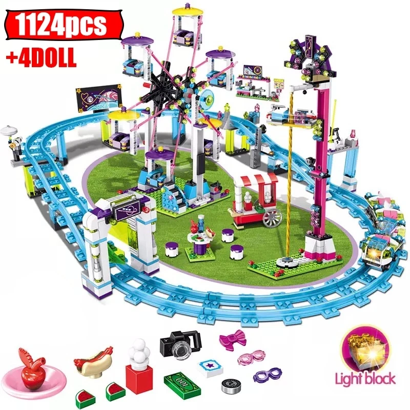 

1124pcs City Girls MOC Amusement ParkRoller Coaster building blocks Compatible Friends Bricks Model Figure Toys For Children