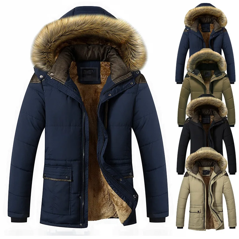 

Mens Winter Parkas Blue Casual Thick Hooded Jacket Oversize Cotton Loose Fluffy Coat Warm Quilted Jacket Xxxl 4xl 5xl Overcoat