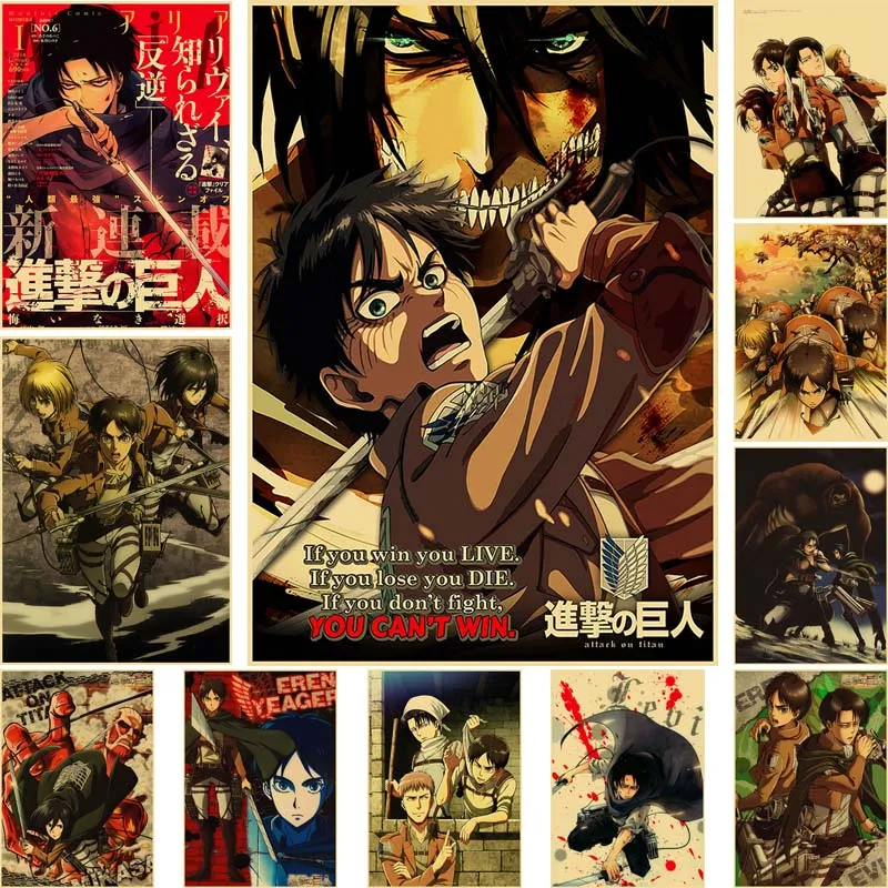 

Japanese Classic Anime Attack on Titan Posters Kraft Paper Prints Painting Home Room Decor Art Wall Stickers Decoration Mural