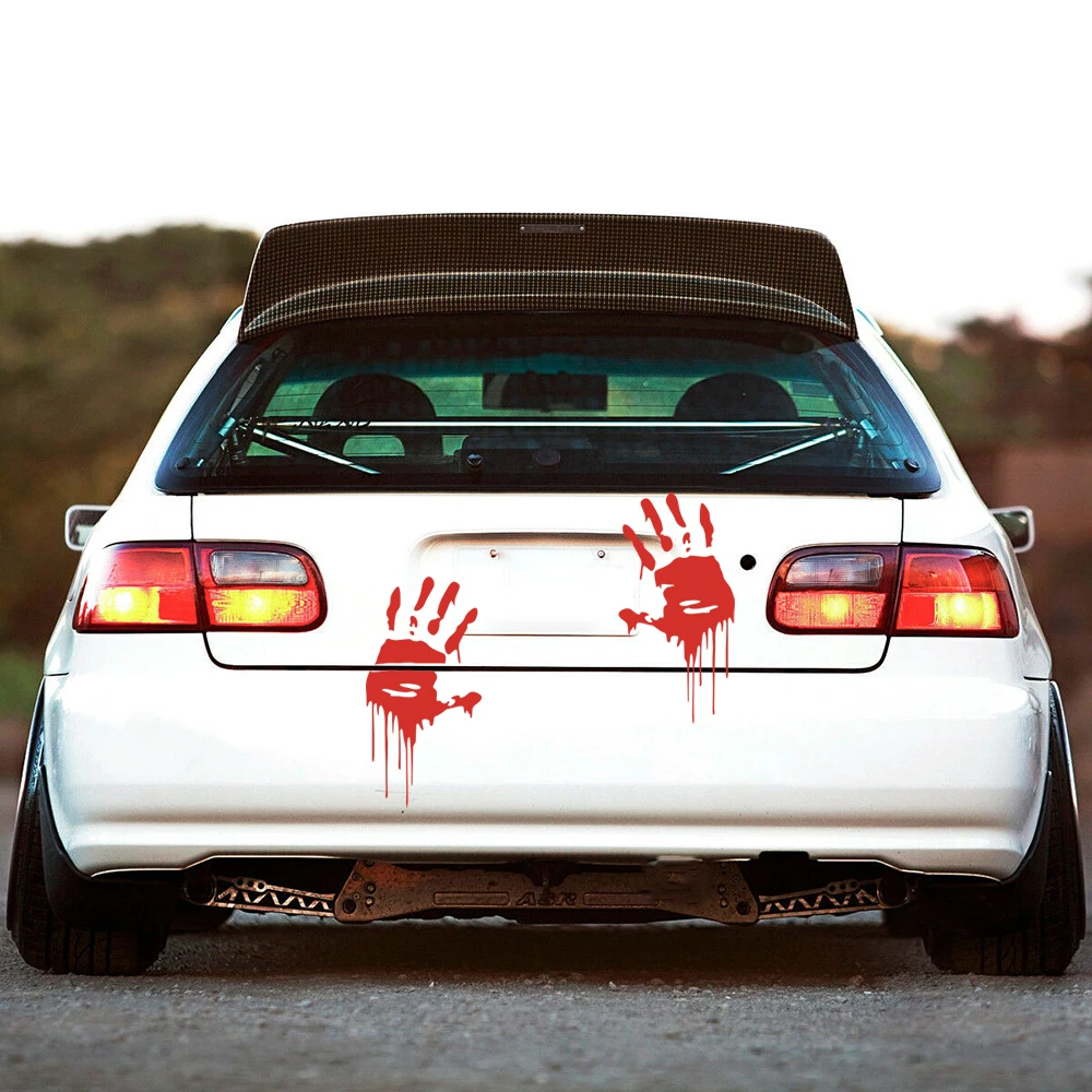 

2Pcs Bloody Dripping Hands Car Stickers Bumper Funny Halloween Theme for Car Windshield Windows Motorcycle Fuel Tank Decal