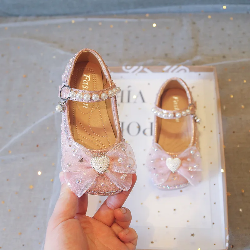 

Кожаные туфли для девочек, детские свадебные туфли, школьные туфли принцессы со стразами и бантом, обувь для выступлений, весна-осень, новин...