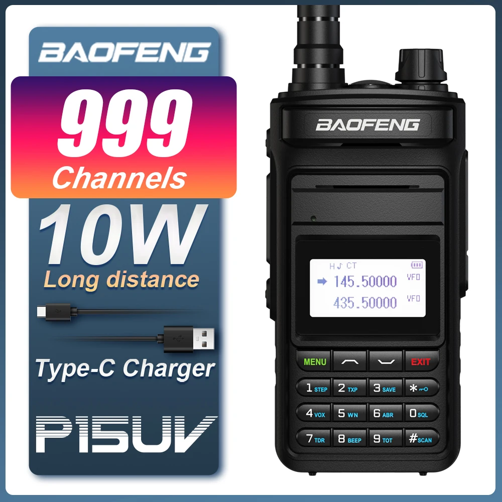 BAOFENG P15UV Walkie Talkie 10W High Power Long Range Dual Band FM 999 Channels Handheld HF Transceiver Two Way Ham Radios 2022