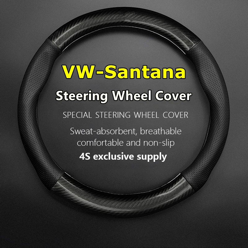 

PU Leather For VW Volkswagen Santana Steering Wheel Cover Genuine Leather Carbon Fiber 1.5 2019 2021