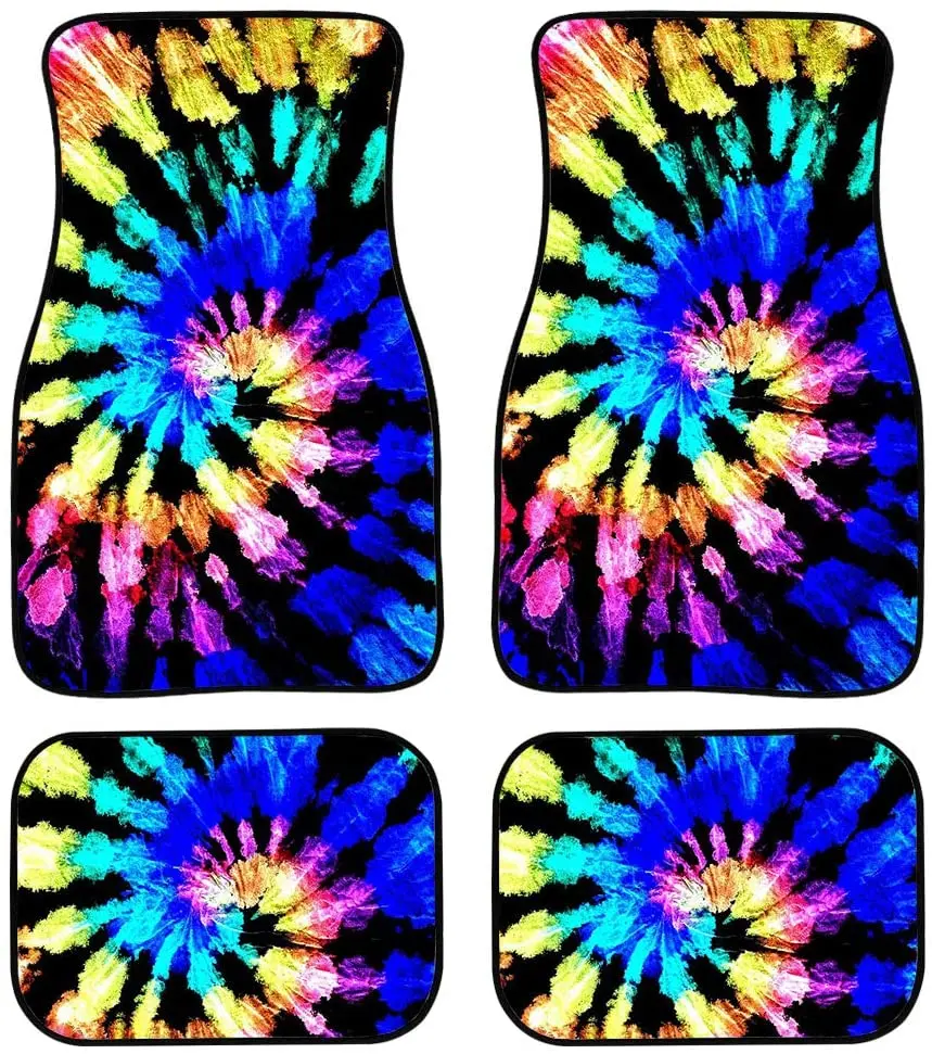 

Blue Pink Black Swirl Tie Dye Colorful Print Car Floor Mats Universal Fit Front/Rear 4-Piece Full Set Carpet Car SUV Truc