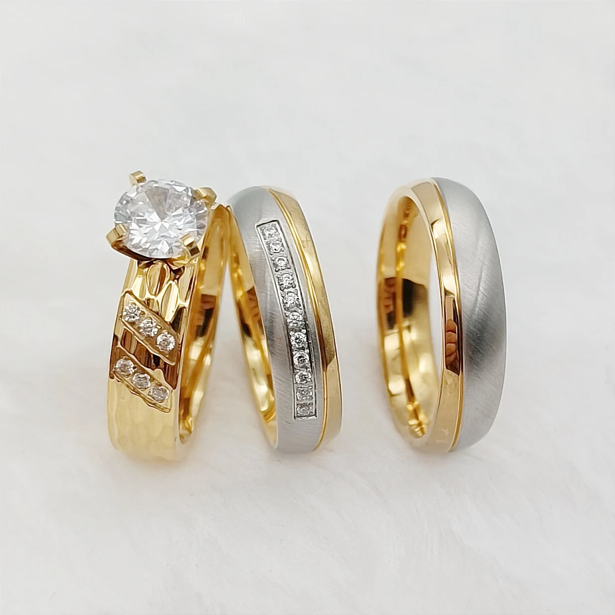 

Made for Each Other 3pcs Promise Couples Wedding Engagement Rings Sets 18k Gold Plated Jewery cz Diamond Ring