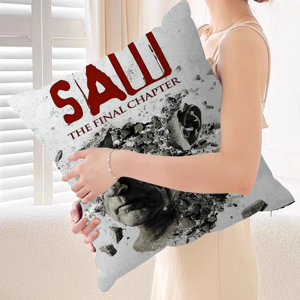 Horror Movie Saw Pillow Covers Cartoon Sofa Decorative Home Double-sided Printing Short Plush Cute Cushion Cover